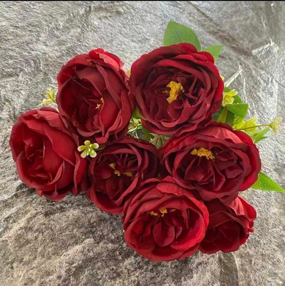7 head red peony roses