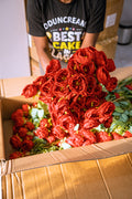 7 head red peony roses